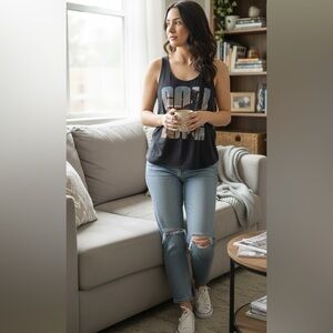 Mighty Fine Black "CALI LOVE" Tank Top Size Small Sleeveless Summer Active